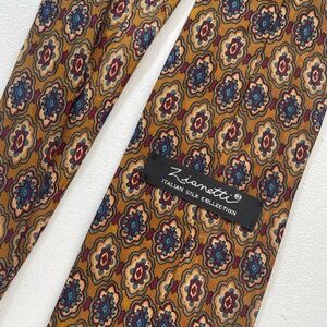 Vintage Italian Silk Tie Gold Burgundy Teal Medallion Pattern